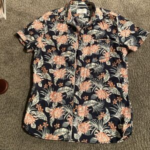 EUC Paper Denim & Cloth Hawaiian Shirt Floral Palm Button Beach Short Sleeve L